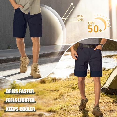 Mens Cargo Tactical Shorts Navy Blue 38 Inch - Durable Work Hiking Tool Shorts
