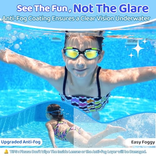 Kids Swim Goggles with Earplugs & Nose Clip - Green & Black, Age 3-15