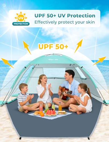 Glymnis Beach Tent Sun Shelter for 4 Persons, UPF 50+, Green - Easy Setup