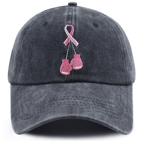 Breast Cancer Awareness Hat for Women Girls, Adjustable Cotton Pink Ribbon Boxing Embroidered Baseball Cap