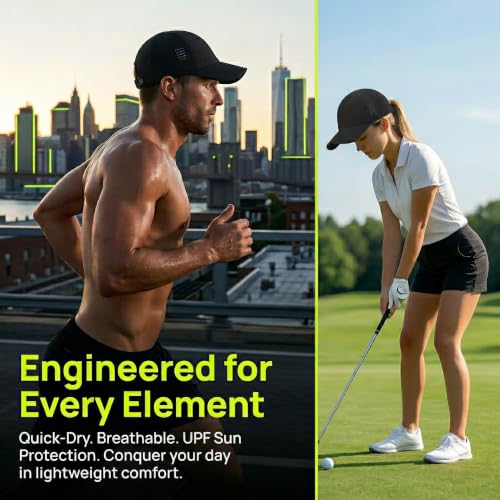 Quick Dry Baseball Cap Unstructured Athletic Golf Hat for Women Men - Black