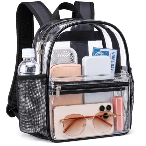 PACKISM Small Clear Backpack for Stadium Events - Black, 11.6 x 8.8 x 6.3 Inches