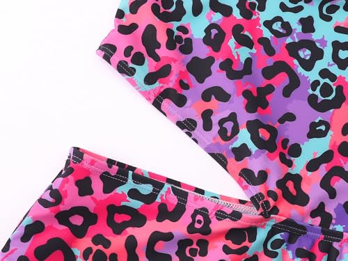 Dvenki Big Girls Asymmetric Cutout Swimsuit with Adjustable Straps Neon Leopard 8
