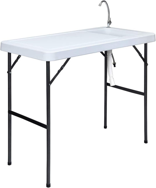 Portable Fish Cleaning Table with Sink, Faucet & Drain Hose - Outdoor Folding Station 45"x23"x37"