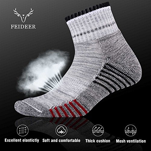 FEIDEER Men's Walking Hiking Socks, Wicking Cushion Quarter Crew Socks for Mens Outdoor Sports, 3/4/5 Pair, 6-15 Size