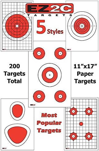5 Style Gun and Rifle Paper Targets Bundle Pack for Shooting by EZ2C ~ Highly Visible and Bright Game Target ~ for Gun Range or Outdoor Use ~ 11" x 17"