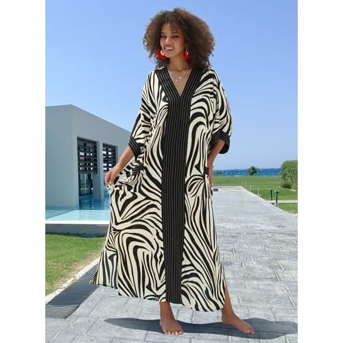Plus Size Kaftan Dresses for Women Beach Cover Ups Swimwear with V-Neck Lightweight Caftans for Vacation Dress