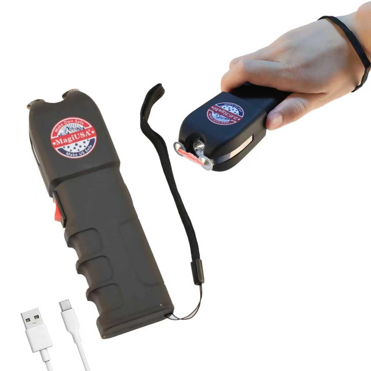 989 MagiUSA Billion Volts Heavy Duty Stun Guns tazer and Flashlight 2 in 1 tazor Stun Gun Non Lethal Big tazers ungun Self Defense Weapons kit for Men Women Tools taiser Safety Keychain taizers tasor