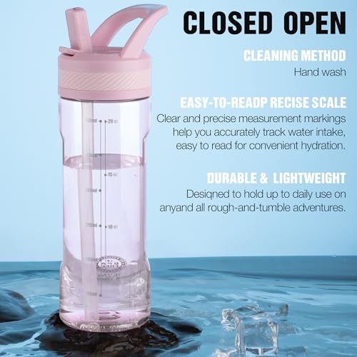 Kids Water Bottle 20oz Pink with Straw Lid BPA-Free Tritan Leakproof