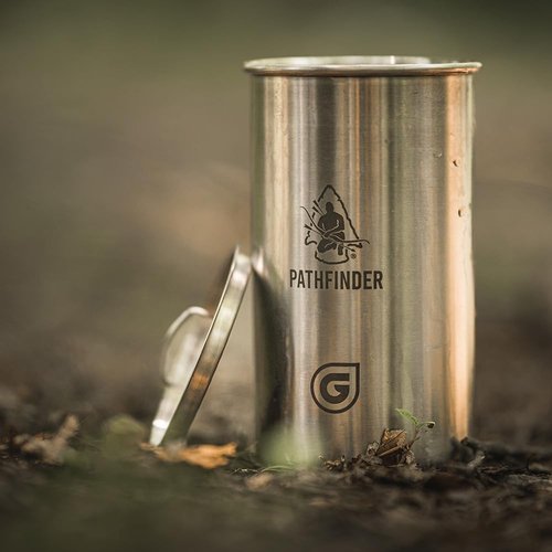 The Pathfinder School X Geopress Nesting Cup with Lid – Heavy-Duty Stainless Steel Camping Cup with Graduated Measurements – Bat Wing Handles – Ideal Outdoor and Backpacking Gear, 30oz/900ml Capacity