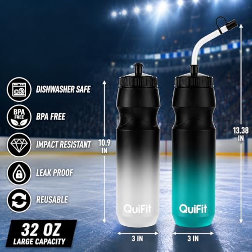 32oz Water Bottle with Long Straw - Leakproof Sports Hydration Bottle 2 Pack