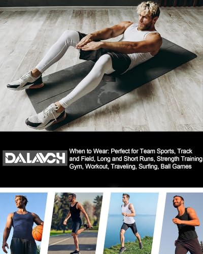 Dalavch Men's Sleeveless Compression Tank Top Pack - Large, 2 Black, 2 White, 1 Blue