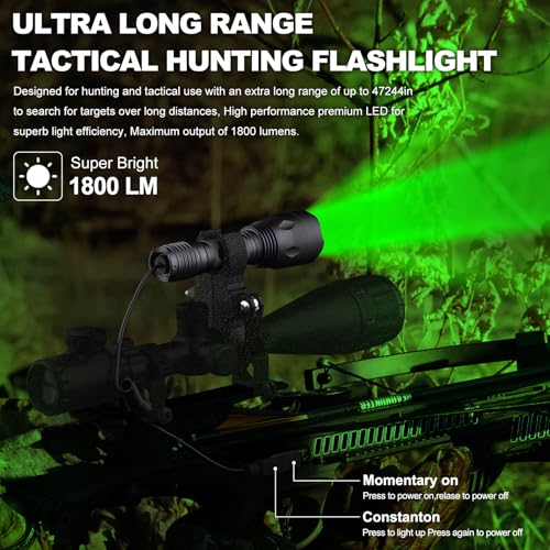 ANEKIM Green Hunting Light Kit - 1800 Lumens, 1200m Range, Waterproof