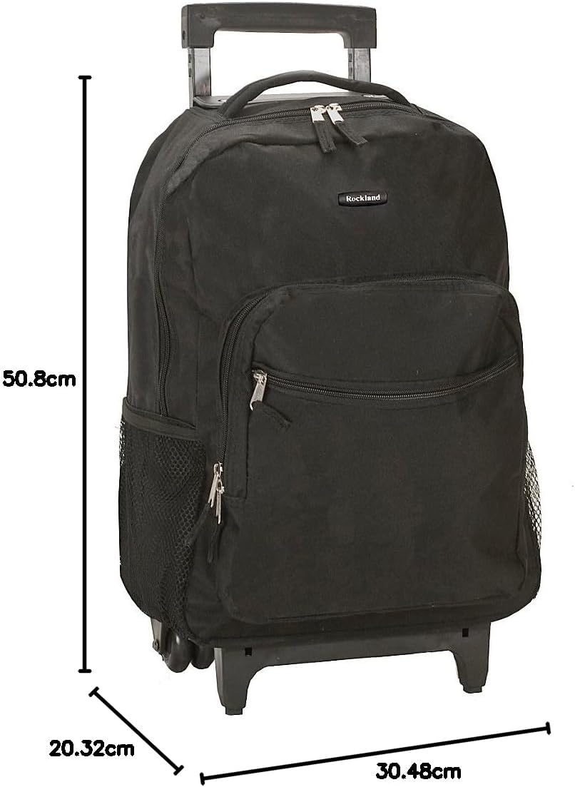Rockland Double Handle Rolling Backpack, BLUELEOPARD, 17-Inch