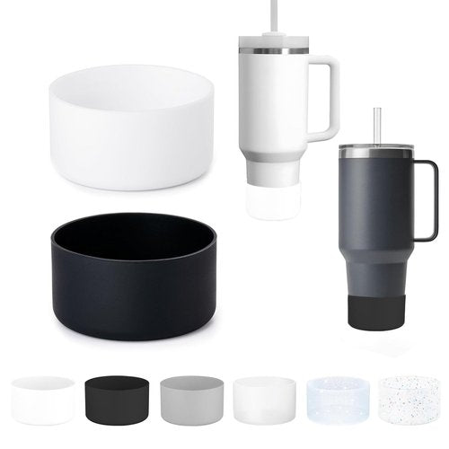 Intatikoo 2Pcs Silicone Bumper Boot for Stanley Quencher Adventure 40oz Tumbler With Handle & Stanley IceFlow 20oz 30oz,Anti-Slip Bottom Sleeve(Black+White)