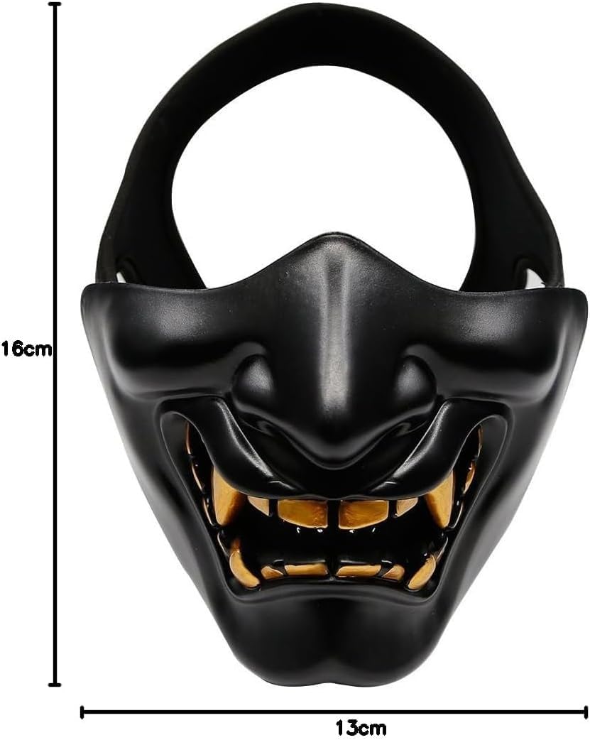 ATAIRSOFT Halloween Costume Cosplay BB Gun Evil Demon Monster Kabuki Samurai Hannya Oni Half Cover Airsoft and Prop Mask