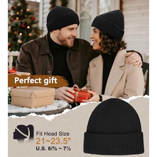 Seamless Beanie Hat for Men Women, Wool Fisherman Beanies, Unisex Cuffed Knit Warm Winter Hats Skull Cap Ski Caps