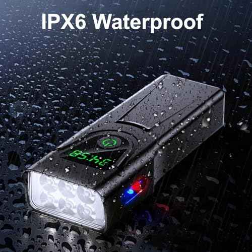 Bike Light USB-C Rechargeable, Super Bright 6-LED Headlight, IPX6 Waterproof, 5 Modes, Front Light for Night Riding, Road & Mountain Biking, Commuters & Kids
