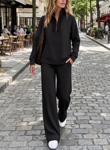 Women’s 2 Piece Tracksuit Set Small Black Half Zip Long Sleeve Fall Outfit