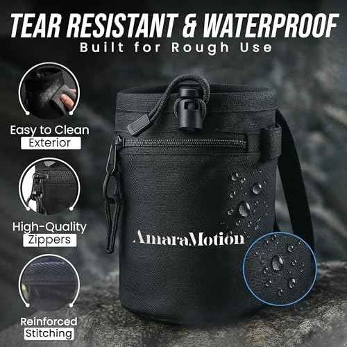Chalk Bag for Rock Climbing ? Rip-Stop Water-Resistant Nylon, Stiffened Rim Secure Drawstring Climbing Chalk Bag With 2 Zipper Pockets, 2 Brush Holders, Towel Loop & Bonus Carabiner - Bouldering & Gym