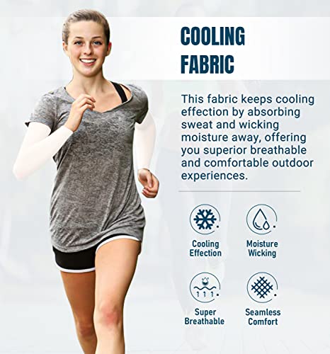 Aegend Sun Protection Cooling Arm Sleeves Set 4 Pairs - Tattoo Cover for Men Women Youth White