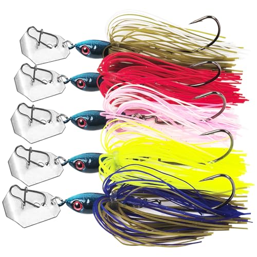 5 Pack Bladed Fishing Jigs with Worm Hooks for Bass Trout Walleye - 4.13in 0.65oz