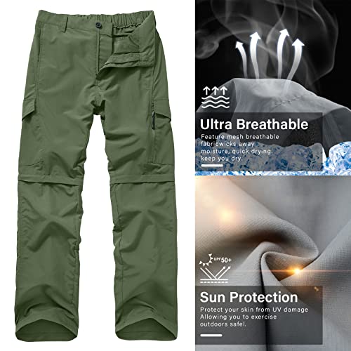 Men's Convertible Cargo Pants for Hiking, Safari & Fishing - Army Green 34/608