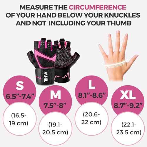 MhIL Workout Gloves for Women ? Breathable Gym Gloves for Women with Palm Protection and Enhanced Grip ? Padded Weight Lifting Glove for Womens with Wrist Wraps Support Weightlifting Exercise Cycling