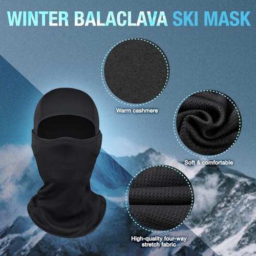 Winter Balaclava Face Mask PU Leather Gloves Set,Breathable Full Face Mask Touchscreen Waterproof Gloves for Men Women