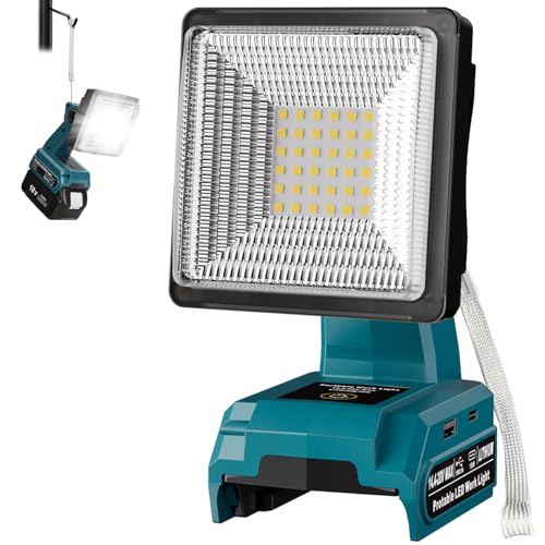 Blue 1500LM LED Work Light for Makita 18V LXT Batteries, Portable Flood Light with USB-C, 90° Rotating Head - Tool Only