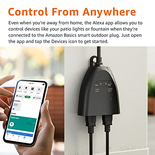 Outdoor Smart Plug with 2 Control Outlets - Weather Resistant Wi-Fi Alexa Compatible