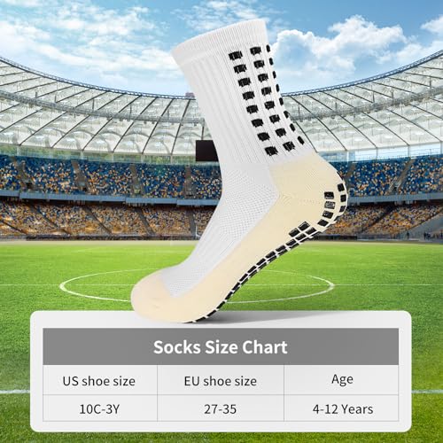 Youth Soccer Grip Socks 4 Pairs - Better Traction, One Size, White - Youth Sports Socks