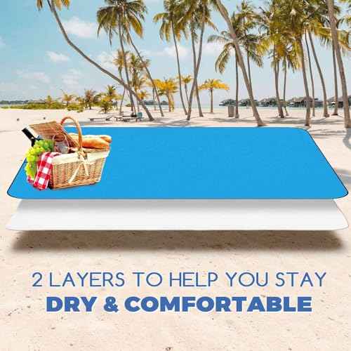 Beach Picnic Blanket, Sandproof Waterproof Camping Blankets Large, Outdoor Sandfree Foldable Mat 55x32in, Oversized Packable Family Mats for Hiking, Camping, Park, Travel, Grass Concert-Blue