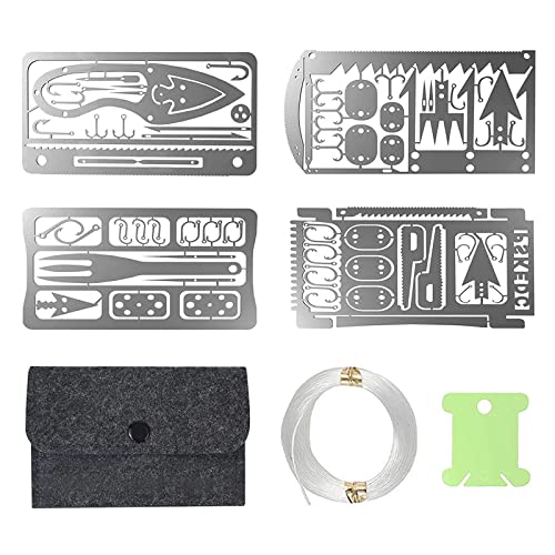 7PCS Survival Card Multitool Kit with Fishing Line & Gear for Camping and Hiking