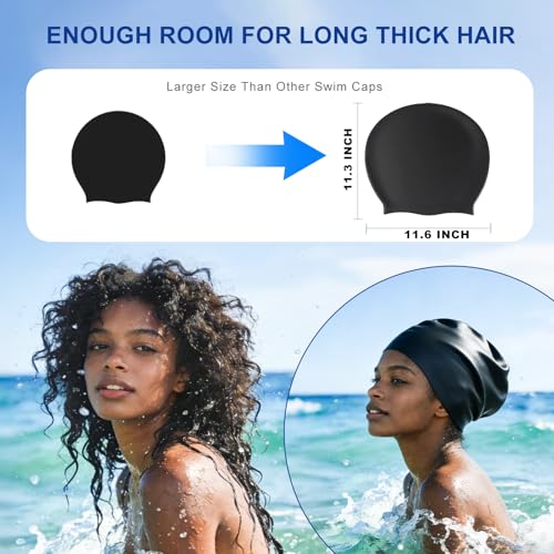 Extra Large Waterproof Swim Cap for Braids Dreadlocks & Curly Hair - Black & Blue