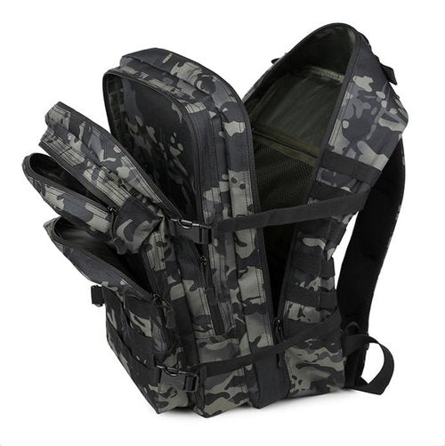 ORILOOSEN 48L 3-day Tactical backpack heavy duty zipper，Hiking Camping Hunting Climbing backpack Nylon canvas Knapsack Outdoor backpack (Camouflage black)