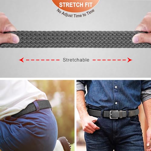 Men's Stretch Woven Braided Web Golf Belt 30-34 Inch Adjustable Multi-Pack - Beige & Dark Gray