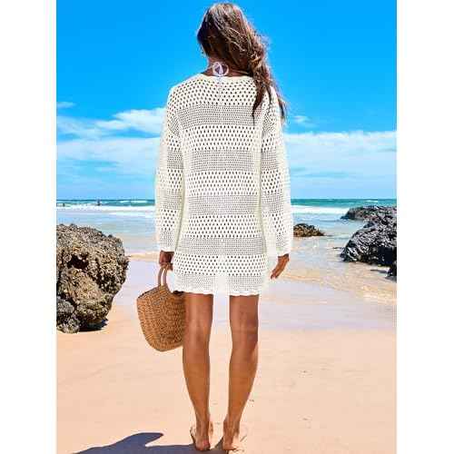 ANRABESS Women Swimsuit Crochet Swim Cover Up 2025 Summer Bathing Suit Swimwear Mesh Knit Beach Dress Vacation Outfits