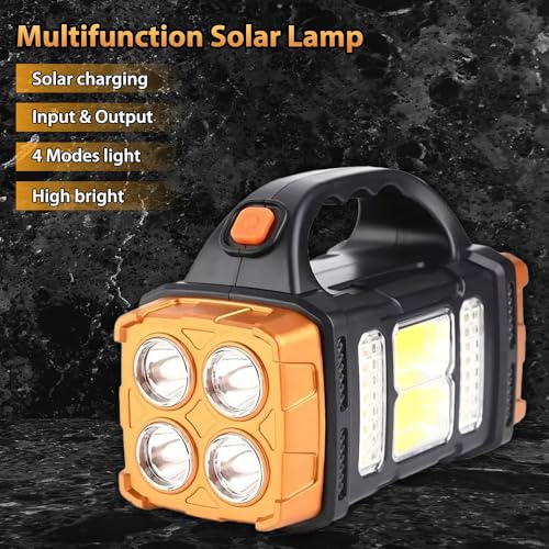 High Lumens Solar Flashlight - LED Work Light with USB-C Rechargeable, Waterproof, Multi-Function Flashlight & Lantern for Camping, Emergencies, and Outdoor