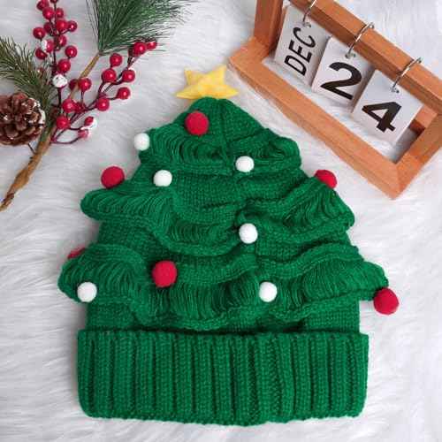 Winter Santa Hat Unisex Christmas Tree Knitted Beanie Hat for Holiday Christmas Women Men Warm