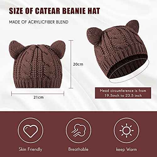 SATINIOR Cute Cat Ear Beanie Hat Cat Knitted Hat Winter Cable Knit for Women