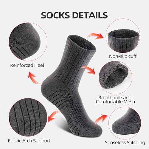 RUNCL Men's Hiking Socks, Merino Wool Cushion Socks, Moisture & Wicking Crew Socks for Outdoor Sports, Xmas Gifts (3 Pairs)