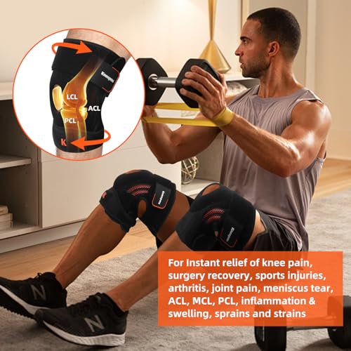 New Upgraded 2-in-1 Professional Knee Brace for Pain Relief,Adjustable Knee Support with Patella Pad & Side Stabilizers, Compression Knee Sleeve for Meniscus Tear, ACL, Joint Pain, Runner, Workout-Men & Women (L/XL)