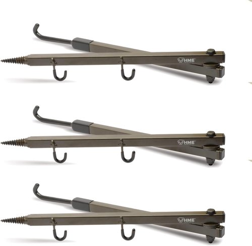 HME Durable Secure Convenient Portable Folding Tree Stand Bow Hanger w/Two Accessory Hooks - Extends to 20", Folds to 10", 3 Pack