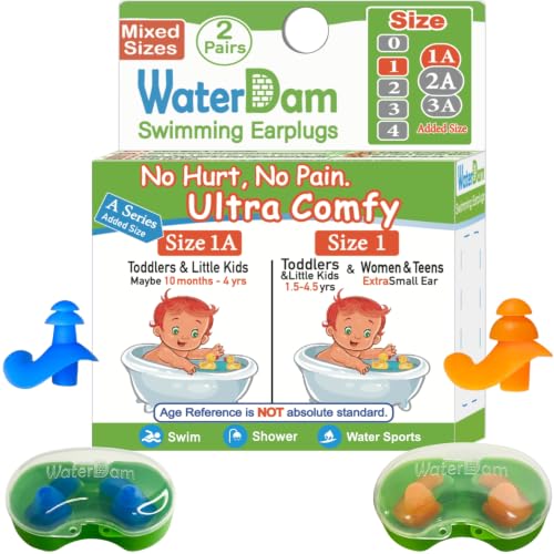 WaterDam A-Series Swimming Ear Plugs - Size 1A+1 Toddler & Kids Waterproof Ear Protection