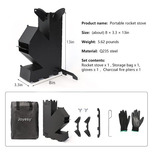 Rocket Stove Rocket Stove for Cooking Portable Wood Burning Stove Wood Fire Camping Stove for Cooking backyard cooking Camping grill outdoor events BBQ Comes with storage bag