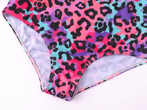 Dvenki Big Girls Asymmetric Cutout Swimsuit with Adjustable Straps Neon Leopard 8