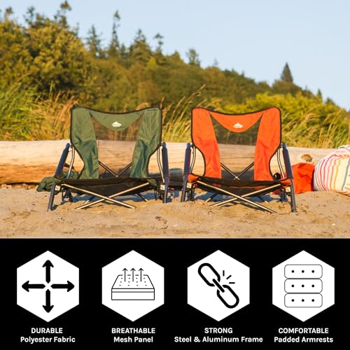 Cascade Mountain Tech Black Folding Camp Chair Low Profile for Camping & Outdoor Use