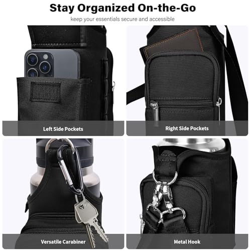 icolor Magnetic Gym Bag Water Bottle Holder with Phone Pockets & Shoulder Strap - Black