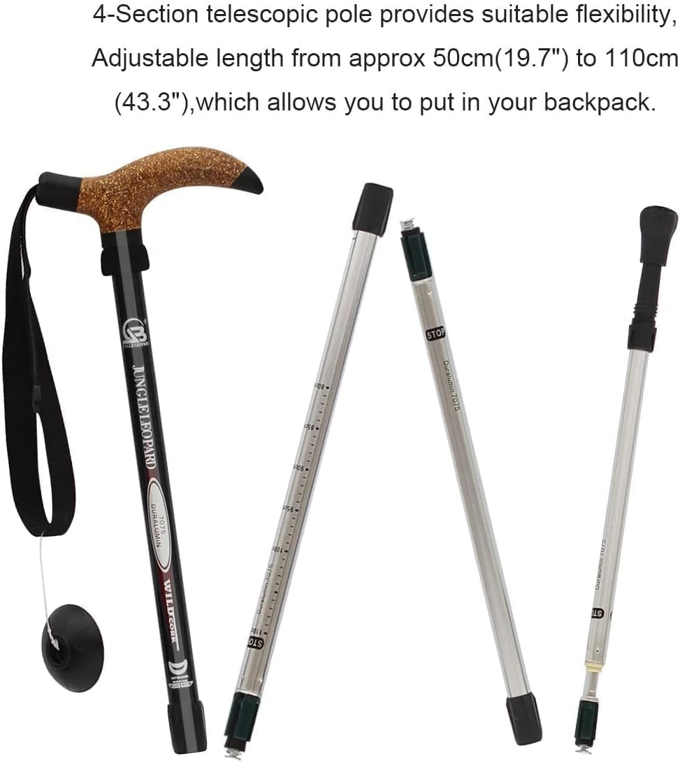 Aluminum Alloy Quick Lock Trekking Pole Anti-Shock Walking Stick Adjustable Cane Crutch for Mountains Trekking Hiking,Ultralight Collapsible with Cork Grips Tungsten Tips